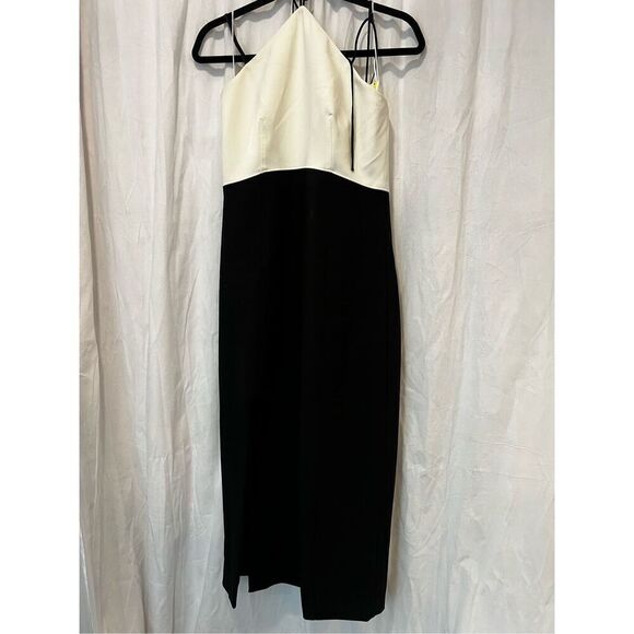 Cinq A Sept Women's Ivory & Black Colorblock Faye Halteneck Midi Dress Sz 8 NWT - Picture 3 of 9